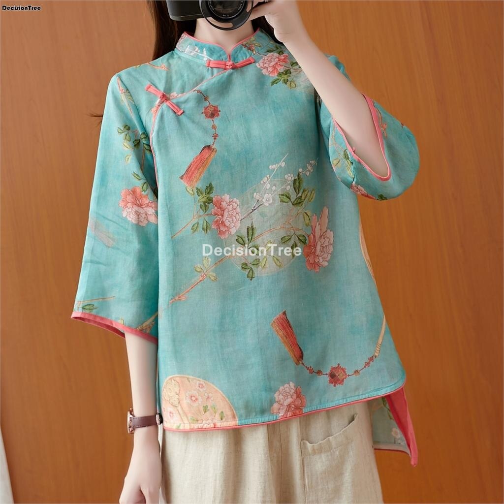 femme traditionnel chinois vêtements haut rétro fleur impression hanfu haut pour femme oriental tang costume chinois blouse