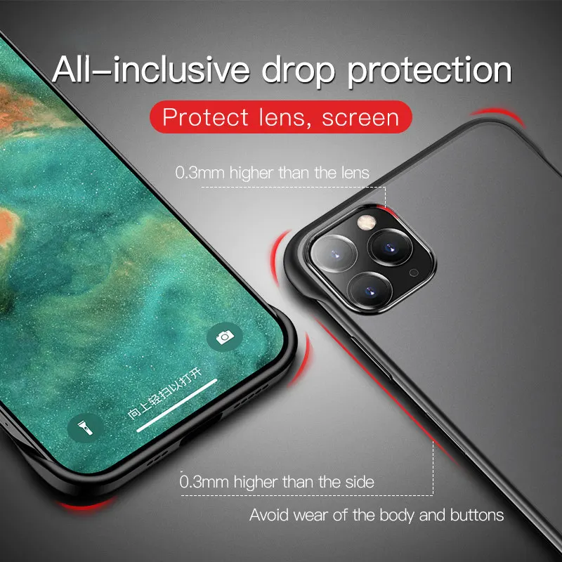 Slanke frameloze telefoonhoes voor iPhone 16 15 14 13 12 11 Pro XS Max XR X 8 7 Plus SE 2022 TPU Rand mat plastic achterkant