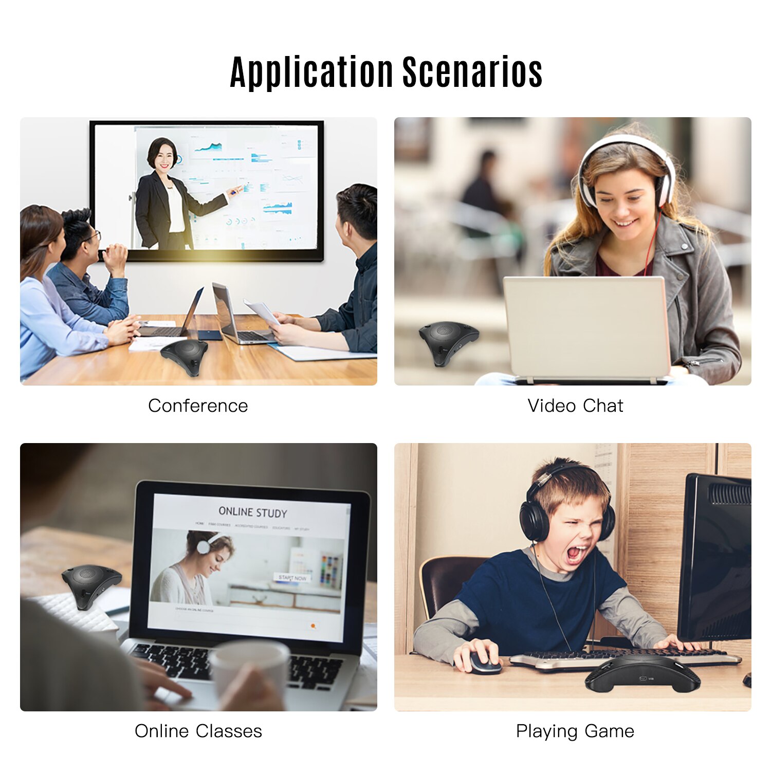 USB Conference Microphone VOIP Omnidirectional Desktop Wired Microphone Built-in Speaker Support Volume Control Mute Function