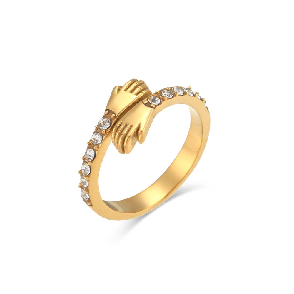 2022 Basic Stainless Steel Waterproof Jewelry Party Ring Ladies Bold Link Chain 18K Gold Rings For Women: 7 / Embrace Ring