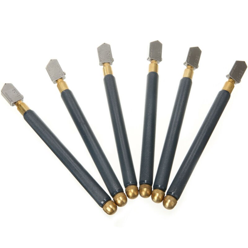 6Pcs TC-17 Oil Glass Cutter Metal Handle Diamond Straight Head Cutting Tool Pack