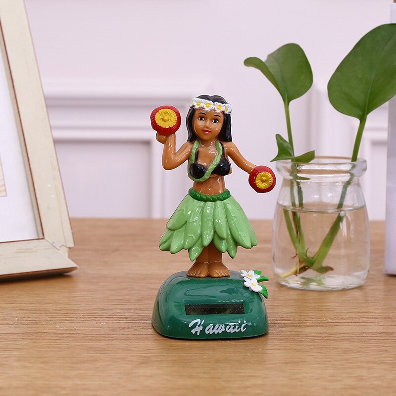1 stk tegneserie solenergi swing hawaiiske piger håndværk legetøj levende hjem desktop dekoration køretøj ornament legetøj: Grøn
