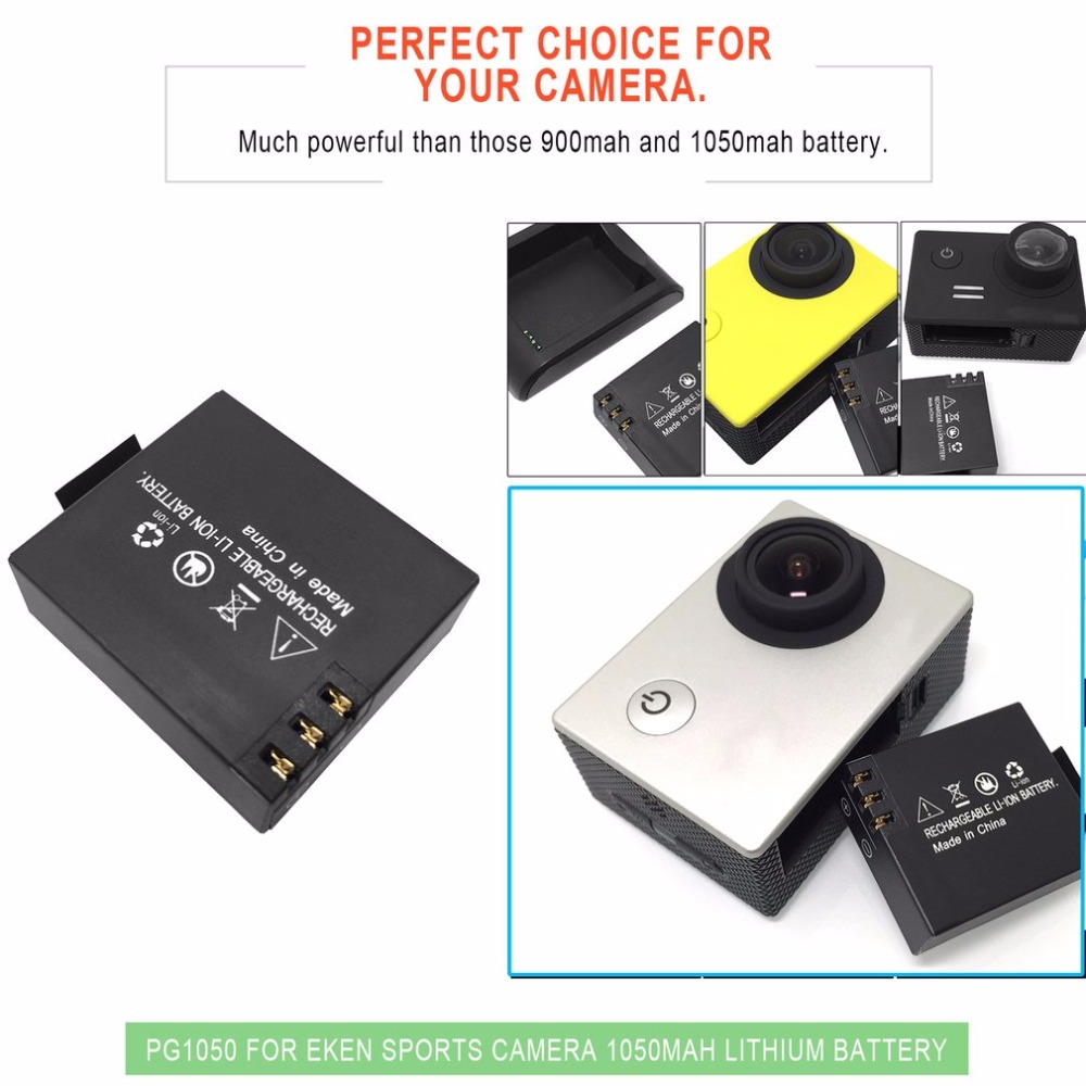 PG1050 Batterij 1050Mah Oplaadbare Li-Ion Reservebatterij Voor Eken H9 H9R H3 H3R H8R H8 Voor Sjcam SJ4000 SJ5000 sport Camera