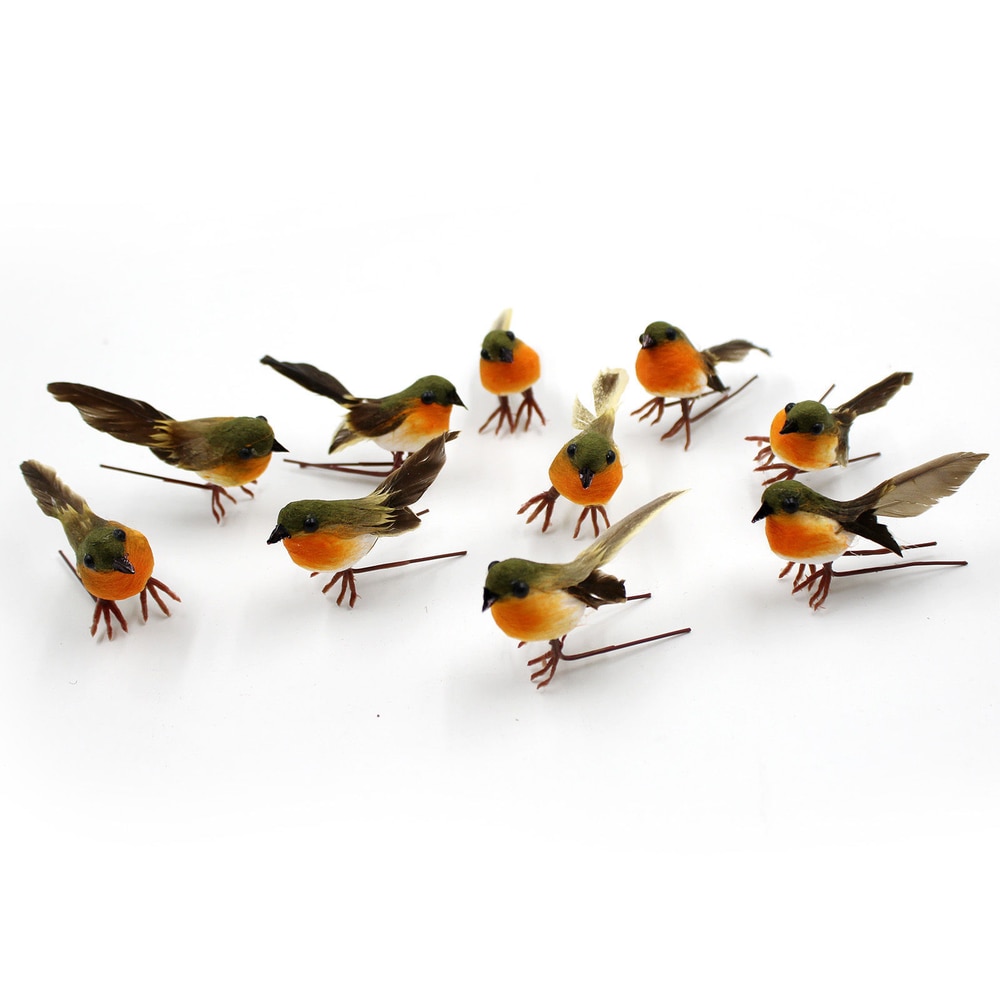 10 st robin fågel julgran dekoration hantverk mycket söt konstgjord fjäder