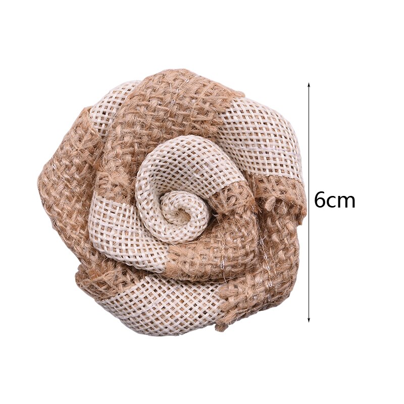 Têtes de roses artificielles en Jute, 5 pièces, fausses fleurs, Burlap, pour un mariage, un anniversaire, un mariage, un accessoire artisanal bricolage-même: B09-6cm-5pcs