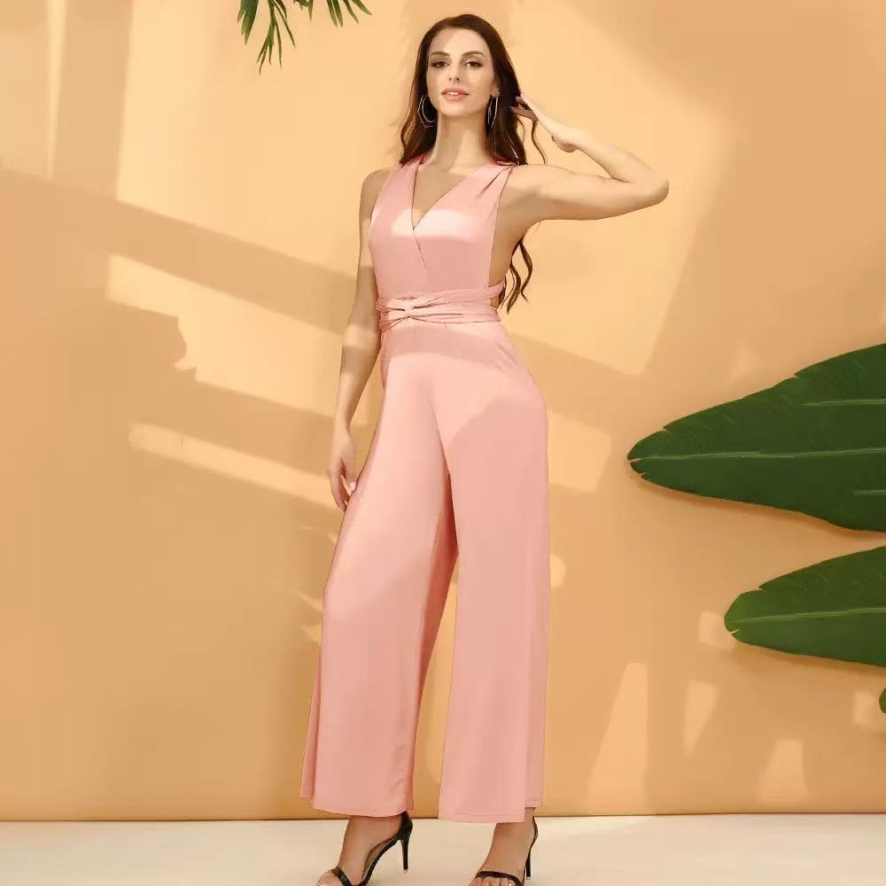 Multiway Convertible Jumpsuit Formal Multi Wrap Wedding Dress Cocktail Floor Jumpsuits Navy Blue Bridesmaid Infinity Jumpsuit: M / Pink