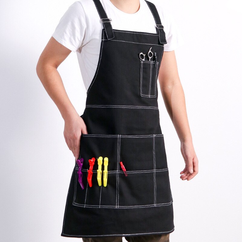 Solid Denim Pocket Bibs House Cleaning Working Coffee Pinafore Canvas Apron Kitchen Accessories Shop Cooking Baking Accessories