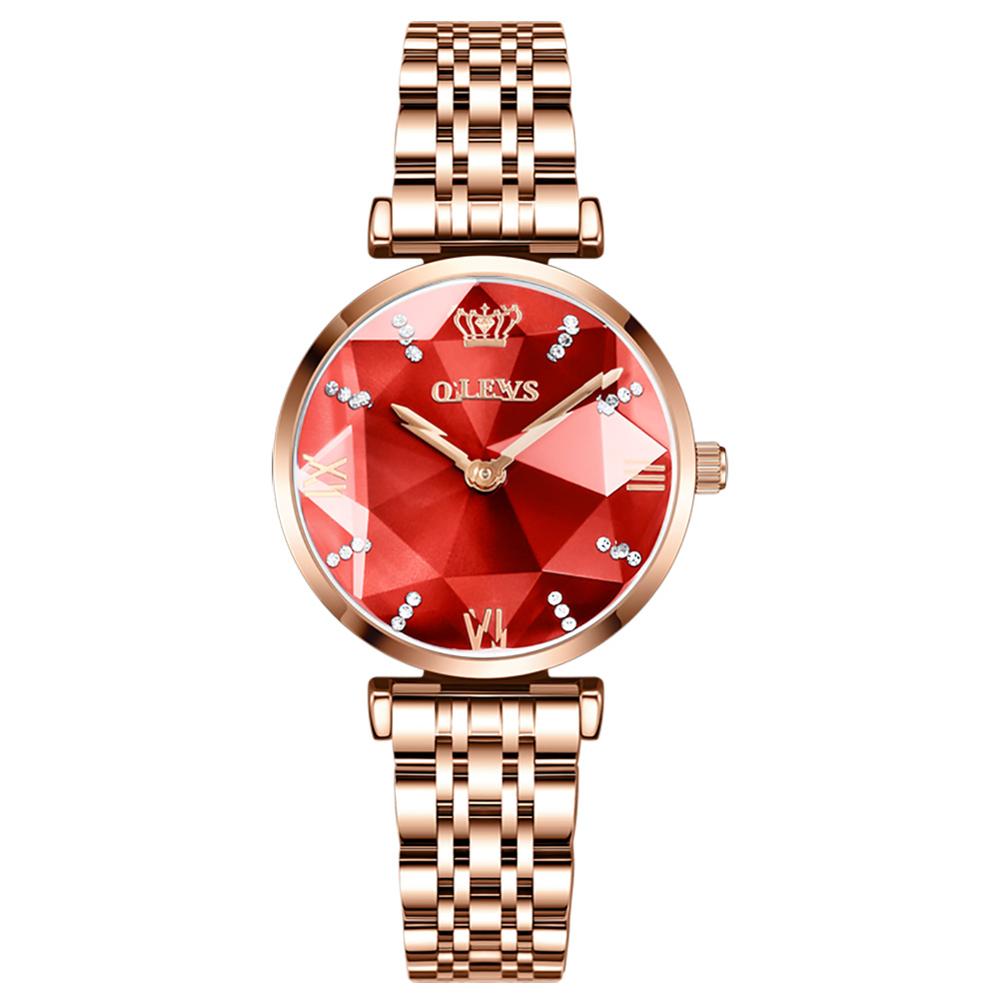 Luxe Vrouwen Horloge Rose Goud Rvs Waterdicht Dameshorloge Rode Jurk Vrouw Polshorloge Cadeau Voor Vrouw Montre Femme: Rose Gold Red