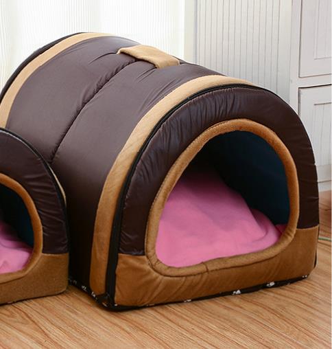 Niche pliable pour animaux de compagnie, niche avec tapis, lit pour chien, chat, chiot, petit, moyen gabarit, Chihuahua, coussin: brown / 35cmx26cmx28cm