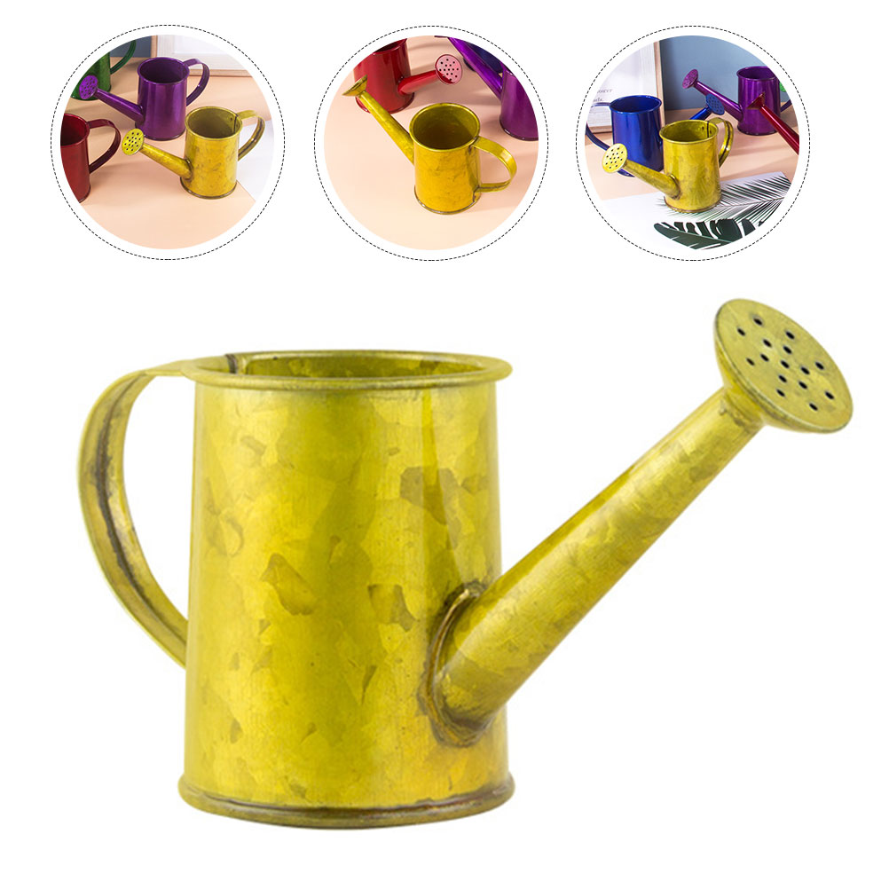Pot Iron Watering Can Portable Watering Kettle Watering Pot Gardening Tool for Office Garden Balcony: Yellow