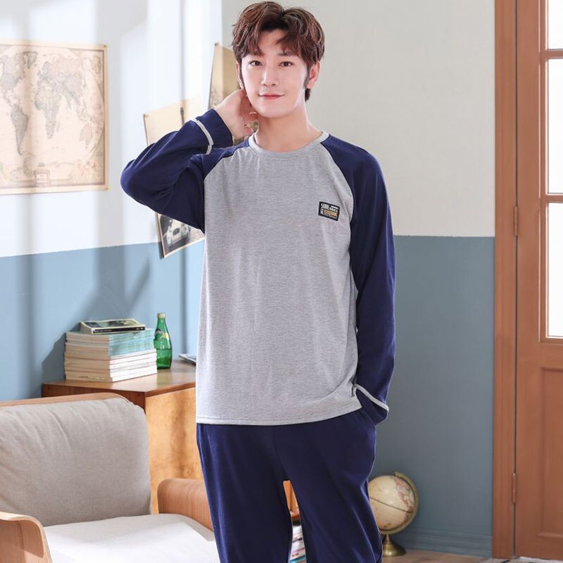 Big Yards 4XL Pajamas Sleeping Suits for Men Full Cotton Long Sleeve Pants Raglan Sleeves Pyjamas Male Autumn Winter Pijamas