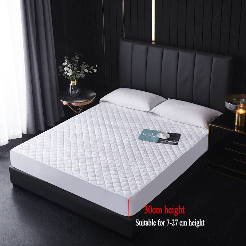 White Quilted Mattress Protector Waterproof Bed Cover Brushed Fabric Anti-mite Mattress Cover