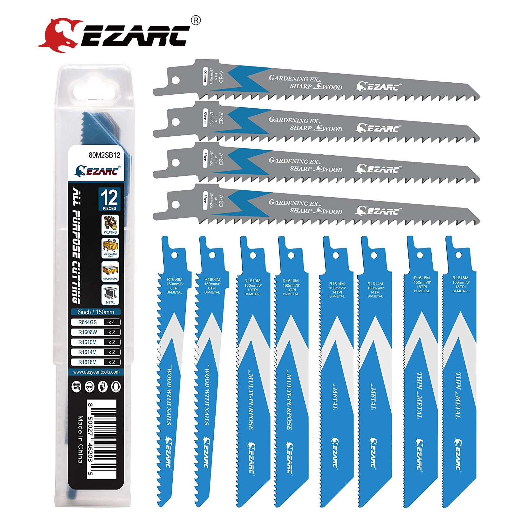 Ezarc 6 Inch 150 Mm Vergeldende Zaagbladen Kits, 12 Stuks Bi-Metalen Sloop Sabre Zaagblad Voor Metaal En Hout Snijden: Default Title