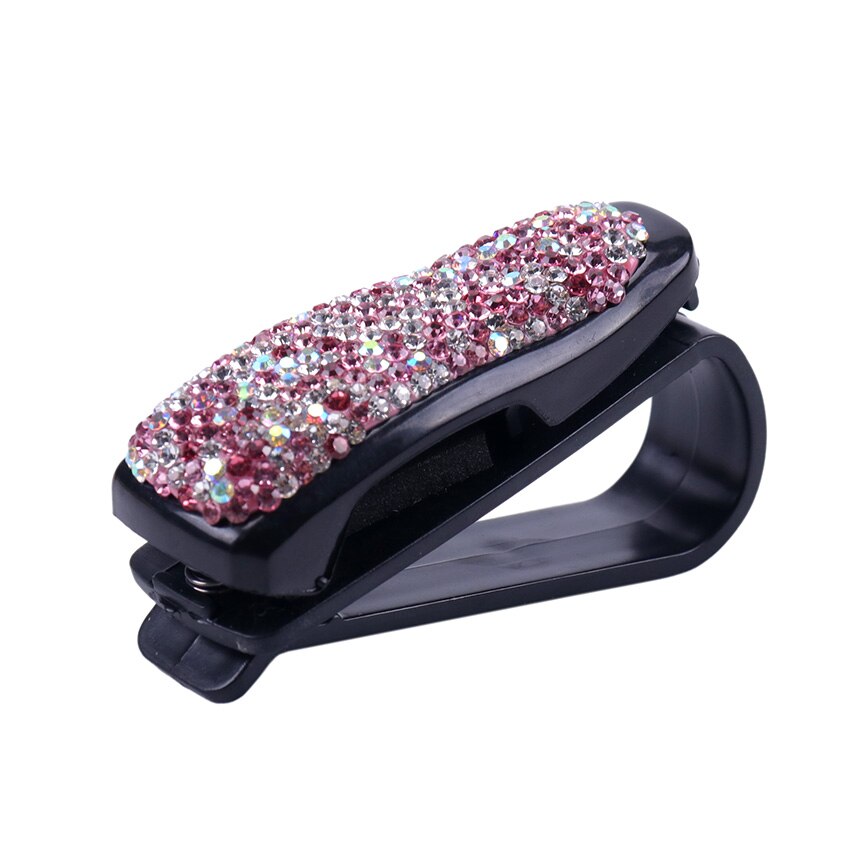 1PC Sun Visor Glasses Bracket Bill Clip Portable Sunglasses Eyeglasses Car Interior Supplies Rhinestone Diamond Decoration Clip: Pink