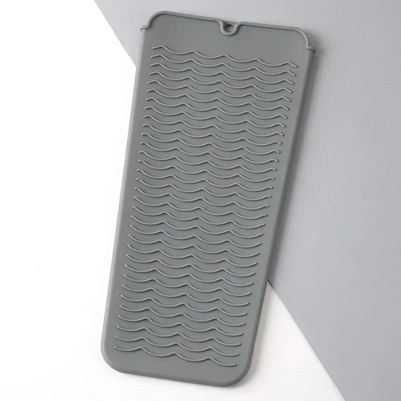 Cubierta de silicona para rizador de pelo, bolsa de almacenamiento para alisador de pelo, rizador de peluquería, estera aislante, bolsa resistente al calor: Gris