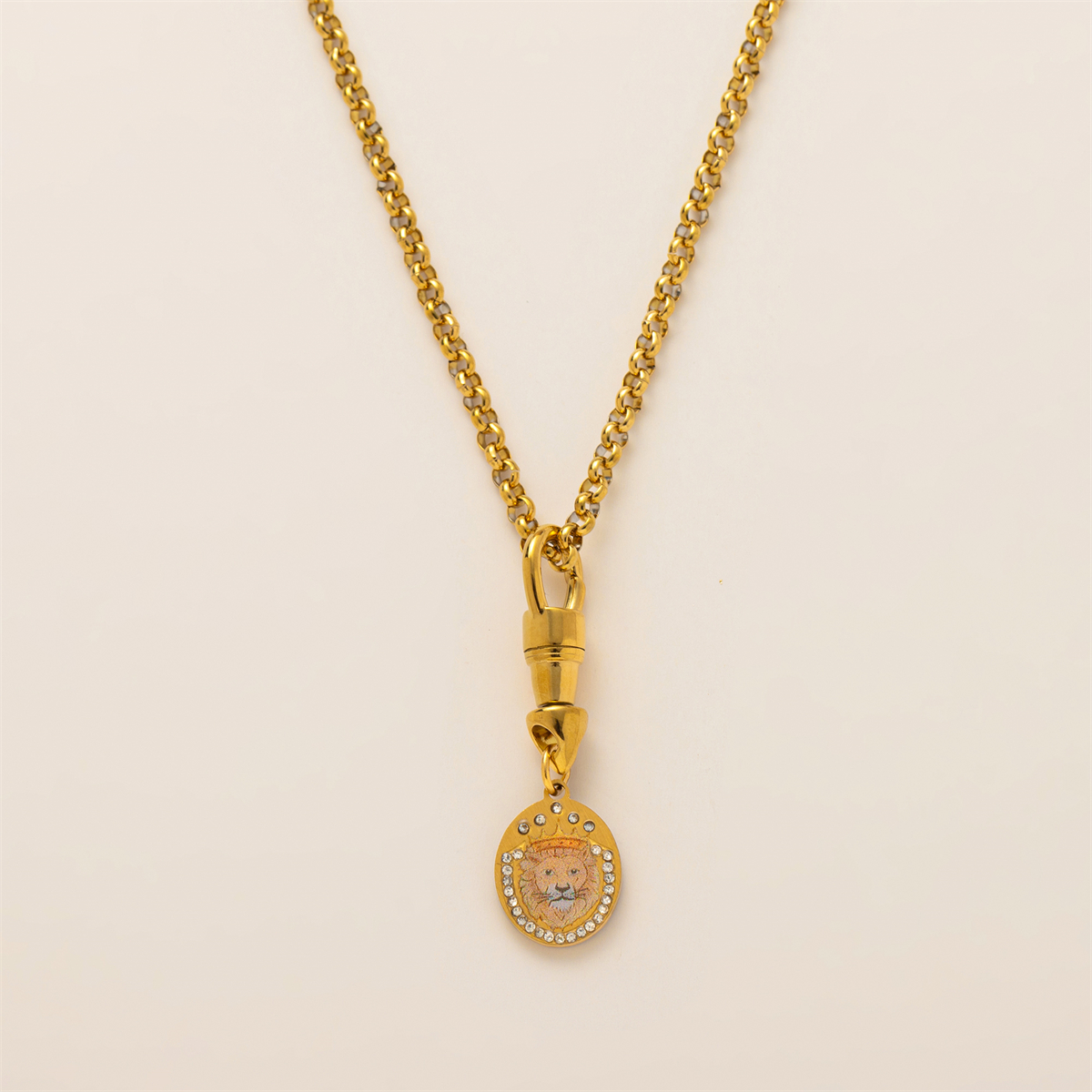 Collier de la série de cartes de tarot, femme amoureuse, guerrier porte-bonheur, gardien, collier de grille de paix, plaqué or, couleur conservée: Or foncé