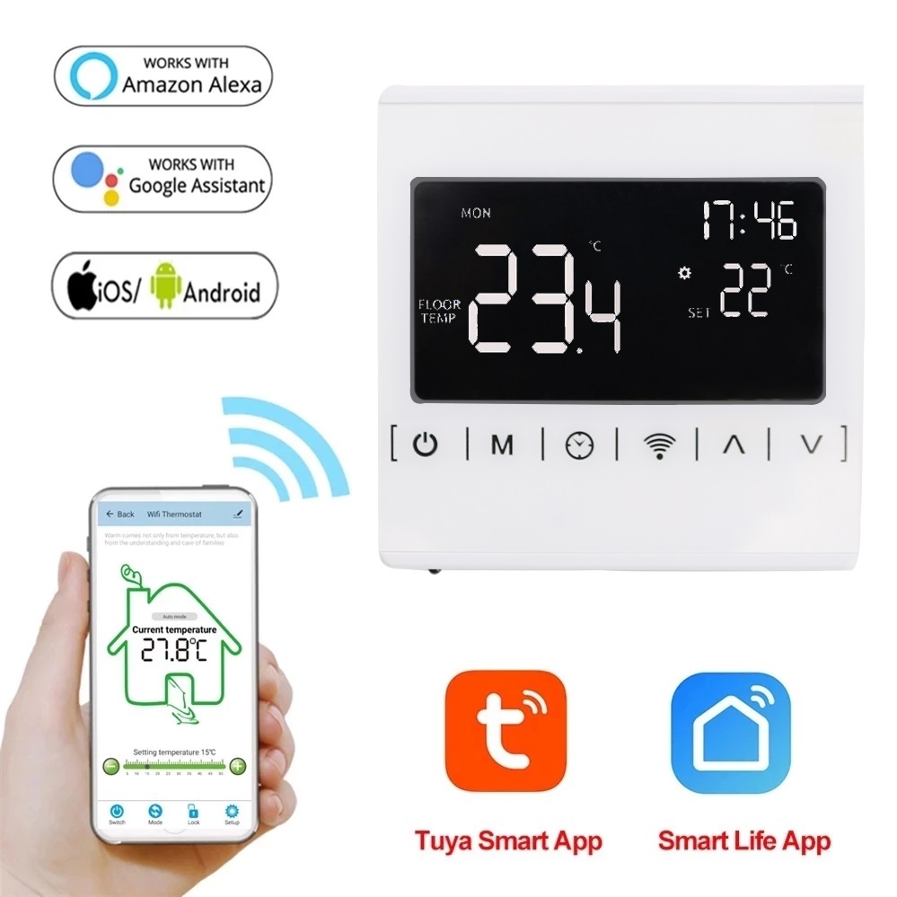 MINCO HEAT All White Smart Tuya WiFi Temperature Controller Black Back Light Electric Floor Heating 16A Room Thermostat