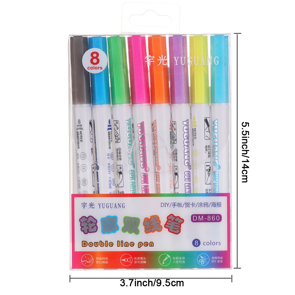 8 PCs/Set Colorful Double Line Pen Highlighter Fluorescent Markers Candy Color Hand Painted Pen for School Poster DIY Album