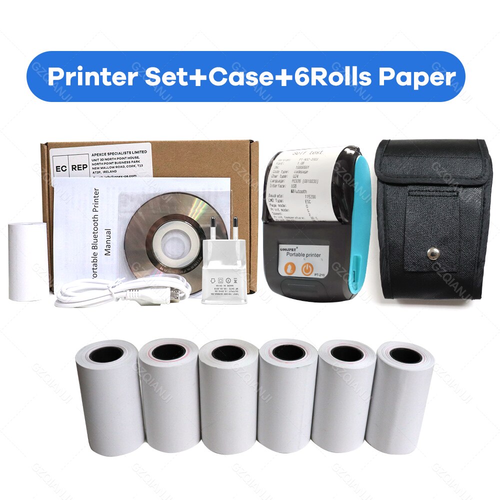 SII e boleta 58mm Mini Bluetooth Printer Thermal Portable Receipt Ticket Bill Machine Printer for Mobile Android Phones: Blue Add 6Rolls / EU plug 