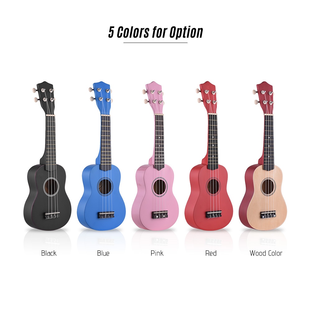 Sopran ukulele 21 ukulele sort basswood 4 strenge uke hawaii bas strenge musikinstrument sæt sæt+tuner+streng+rem+taske