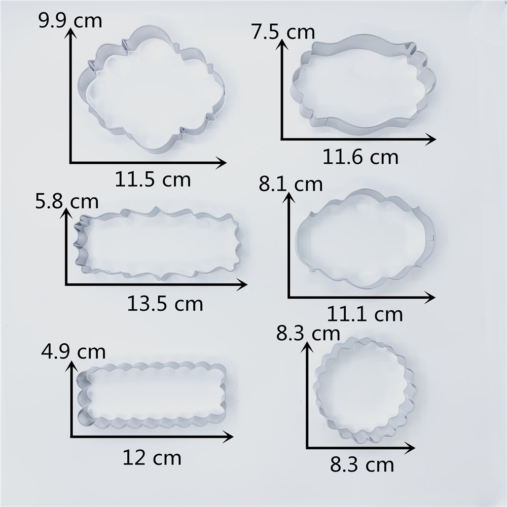 KENIAO Plaque Cookie Cutter Set for Wedding - 6 PC - Frame Biscuit / Fondant / Sandwich / Bread Cutters - Stainless Steel