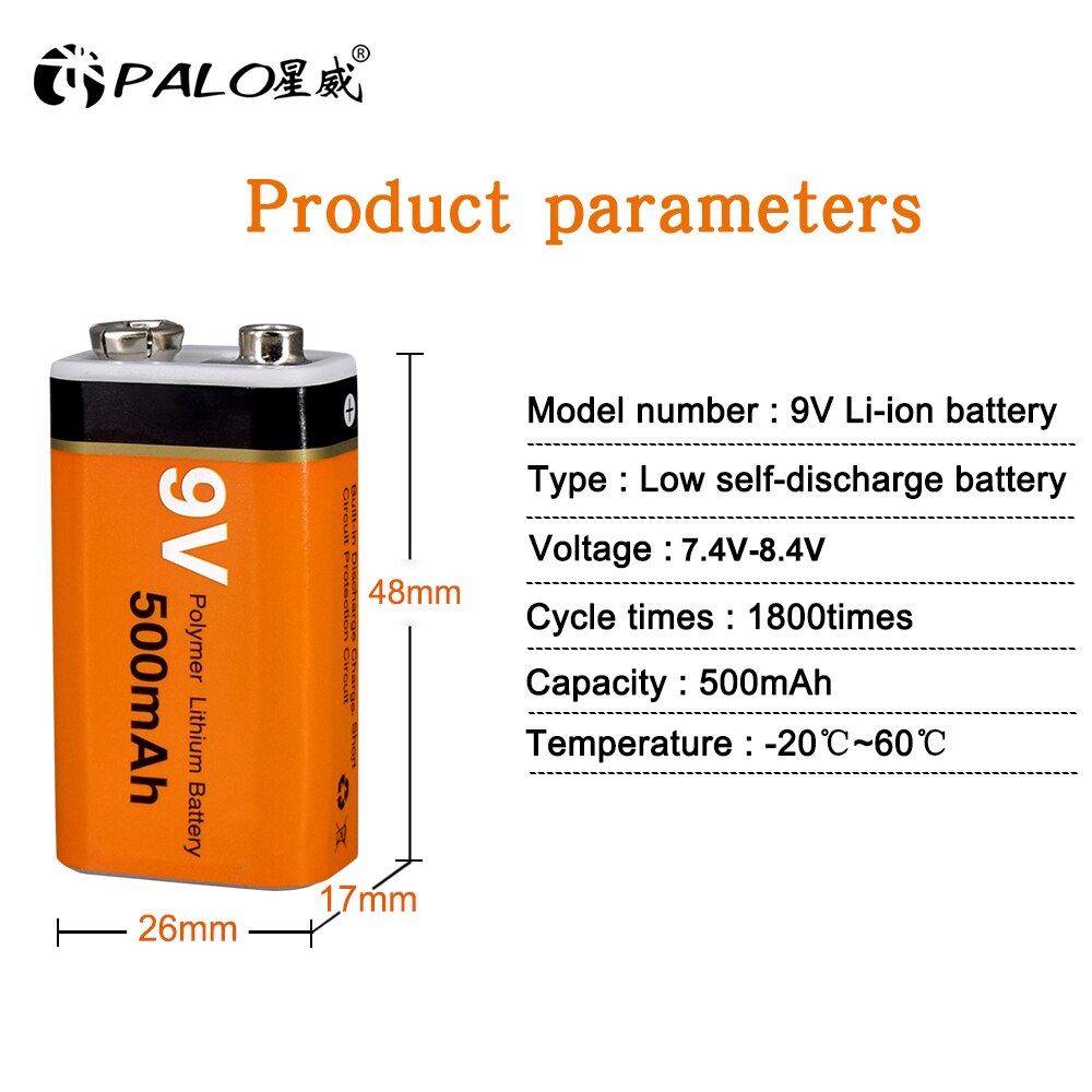 9V 500mAh Li-ion Battery lithium polymer Rechargeable battery 9v lithium for Multimeter Microphone Toy Remote Control KTV Use
