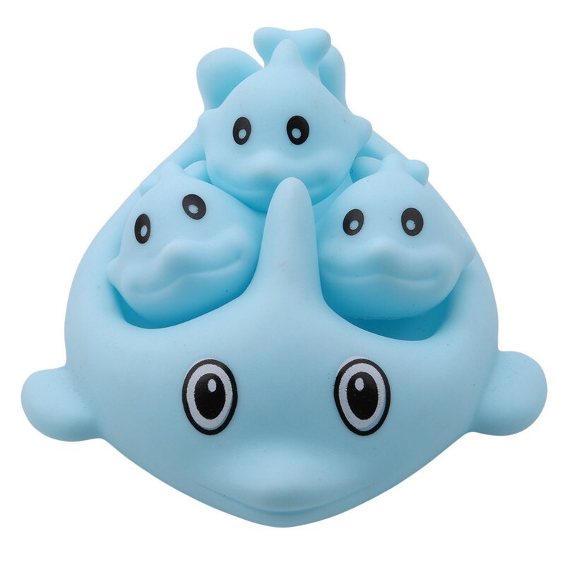 4 Pcs/Set Classic Rubber Dolphin Bathing Toys Lovely Mini Bath Dolphin Floating Rubber Bath Toys Squeeze-sounding Dabbling Toy