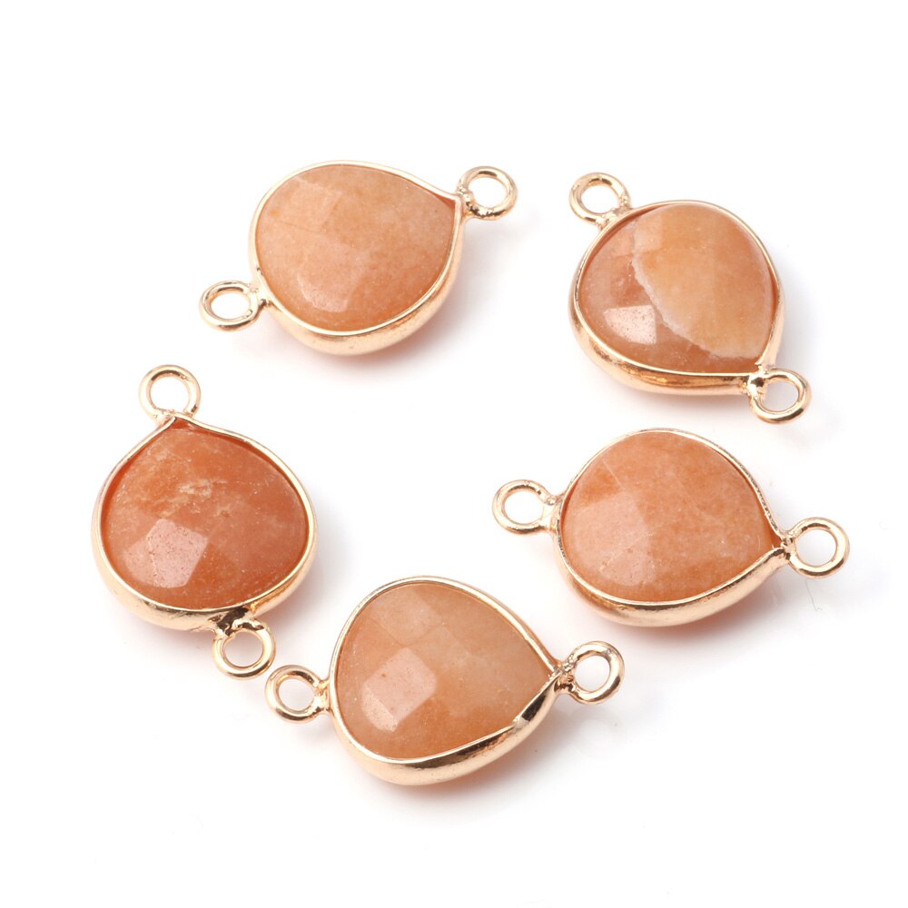 5pcs Natural Stone Pendant Water Shape Agated Golden Plated Pendant for Jewelry Making Necklace Accessorie for Women: sunstone 15x20mm