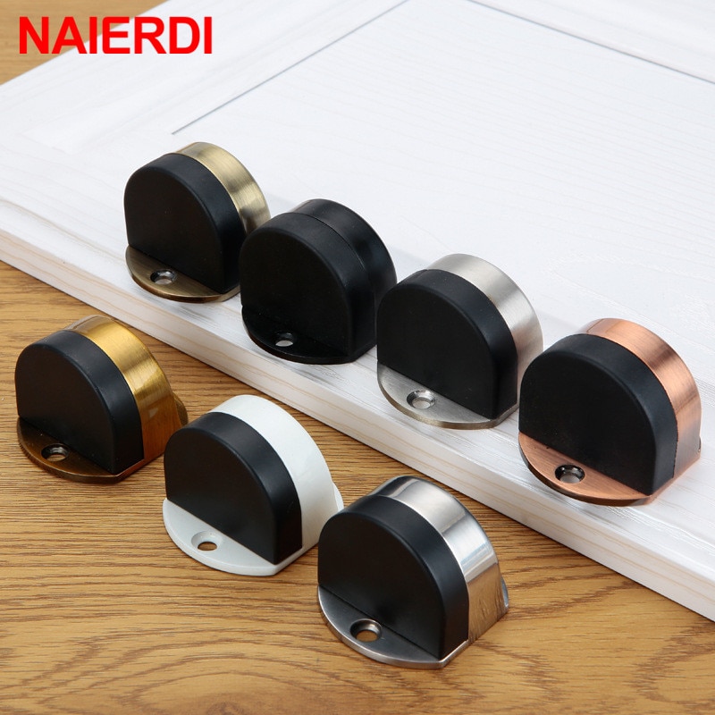NAIERIDI Non-punch Sticker Water-proof Door Stop Stainless Steel Door Stopper Hidden Rubber Door Stop Furniture Door Hardware