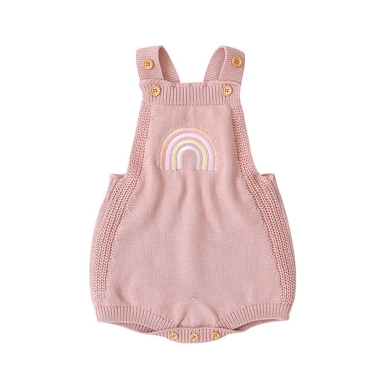 3-24M Pasgeboren Baby Jongen Meisje Mouwloze Backless Rainbow Breien Trui Romper Jumpsuit Een Stukken Warme Herfst Kleding: Roze / 18m