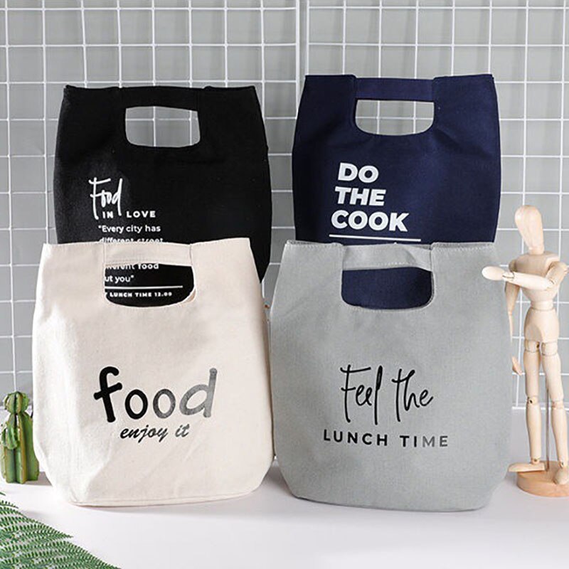 Canvas Portable Lunch Bag Food Storage Bags Japanese Style Bento Box Outdoor Accessories Insulated Cold Print