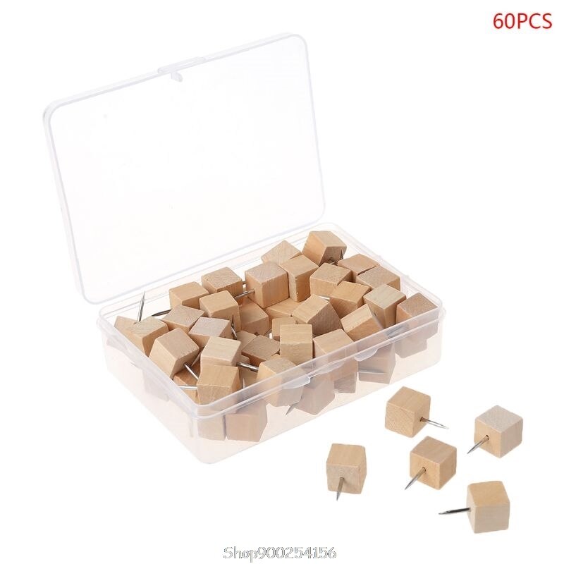 Wooden Thumbtack Board Pins Pushpins Drawing Photo Wall Studs Nail Office School Supplies O01 20: C
