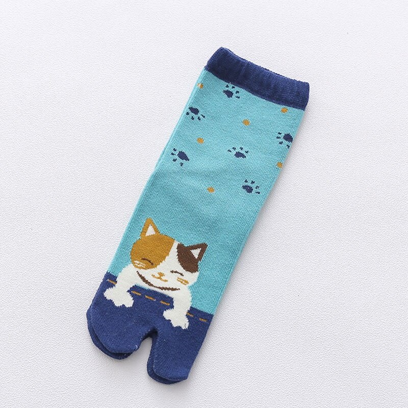 Tongs Kimono en coton à deux orteils pour femmes, chaussettes de sandales Tabi, chaussettes à orteils fendus, Tube central Animal de dessin animé: 04