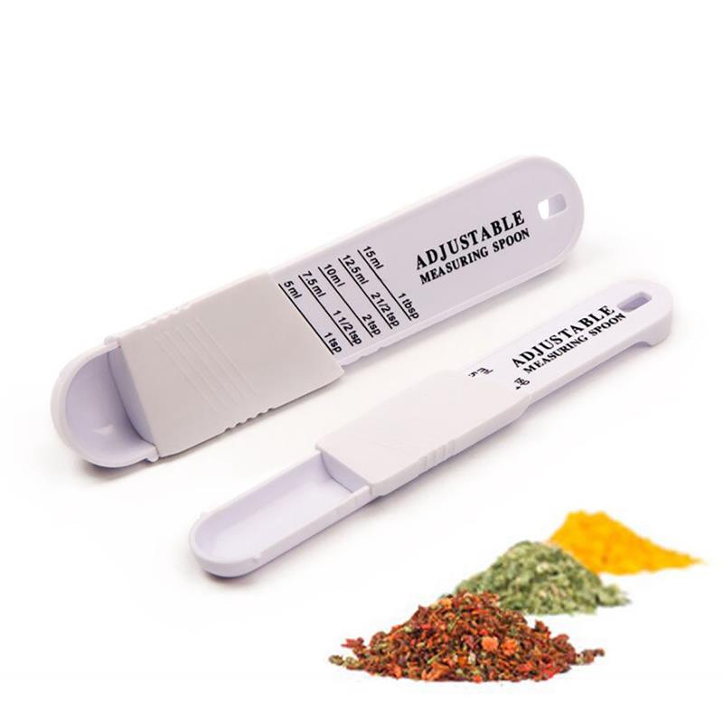 Cuchara medidora ajustable de 2 uds, cuchara medidora, utensilio de cocina, accesorios de cocina para hornear, cuchara cuantitativa de plástico para hornear