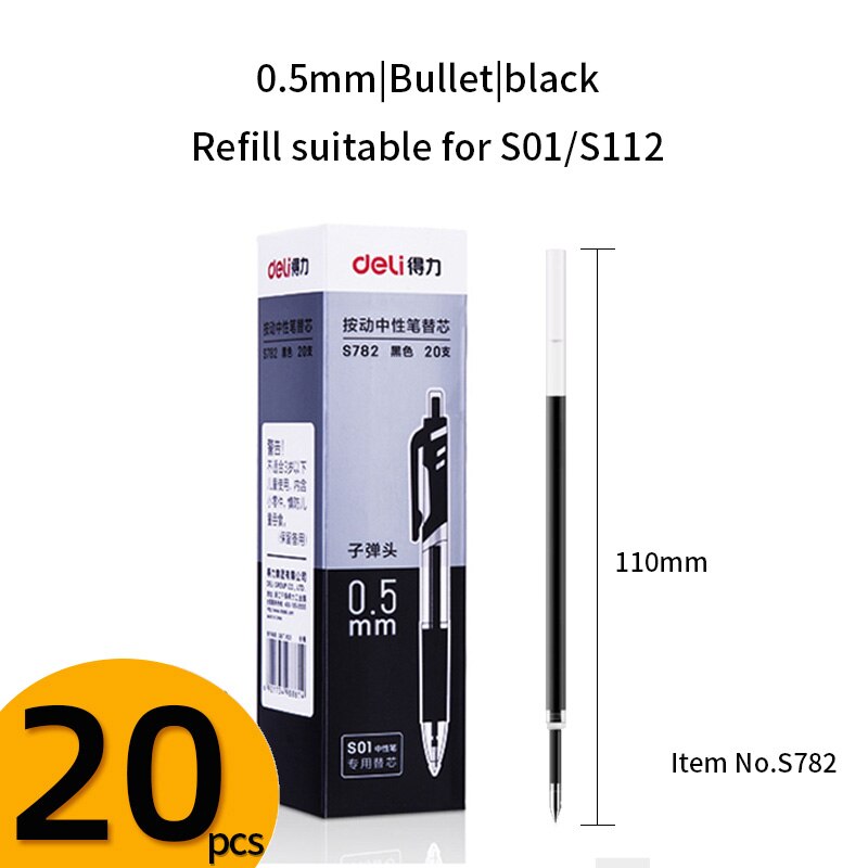 Deli Druk De Neutrale Refill 0.5Mm/0.7Mm Lente Hoofd Refill Deli S01 Refill S02 Refill Deli S782/S754: 0.5mm black 20pcs