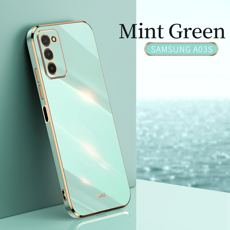 Coque de téléphone Samsung Galaxy A03S, étui de téléphone à cadre carré plaqué en Silicone, Coque arrière Ultra-mince et souple: green