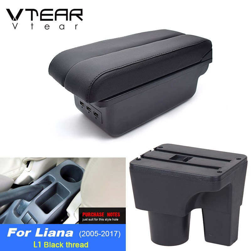 Vtear dla Suzuki liana podłokietnik samochdoowy skórzany podłokietnik interfejs USB schowek wnętrze centrum konsola puchar gniazdo akcesoria automatyczny: E czarny