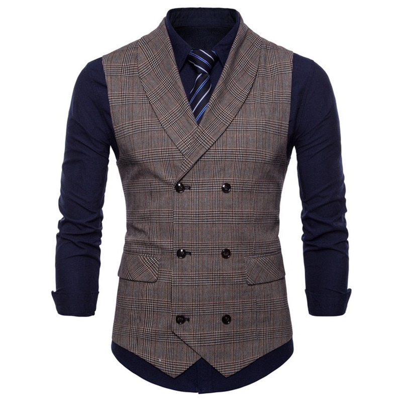 Mærke jakkesæt vest herrejakke ærmeløs mørkegrå/grå/brun vintage tweed vest forår efterår plus størrelse vest