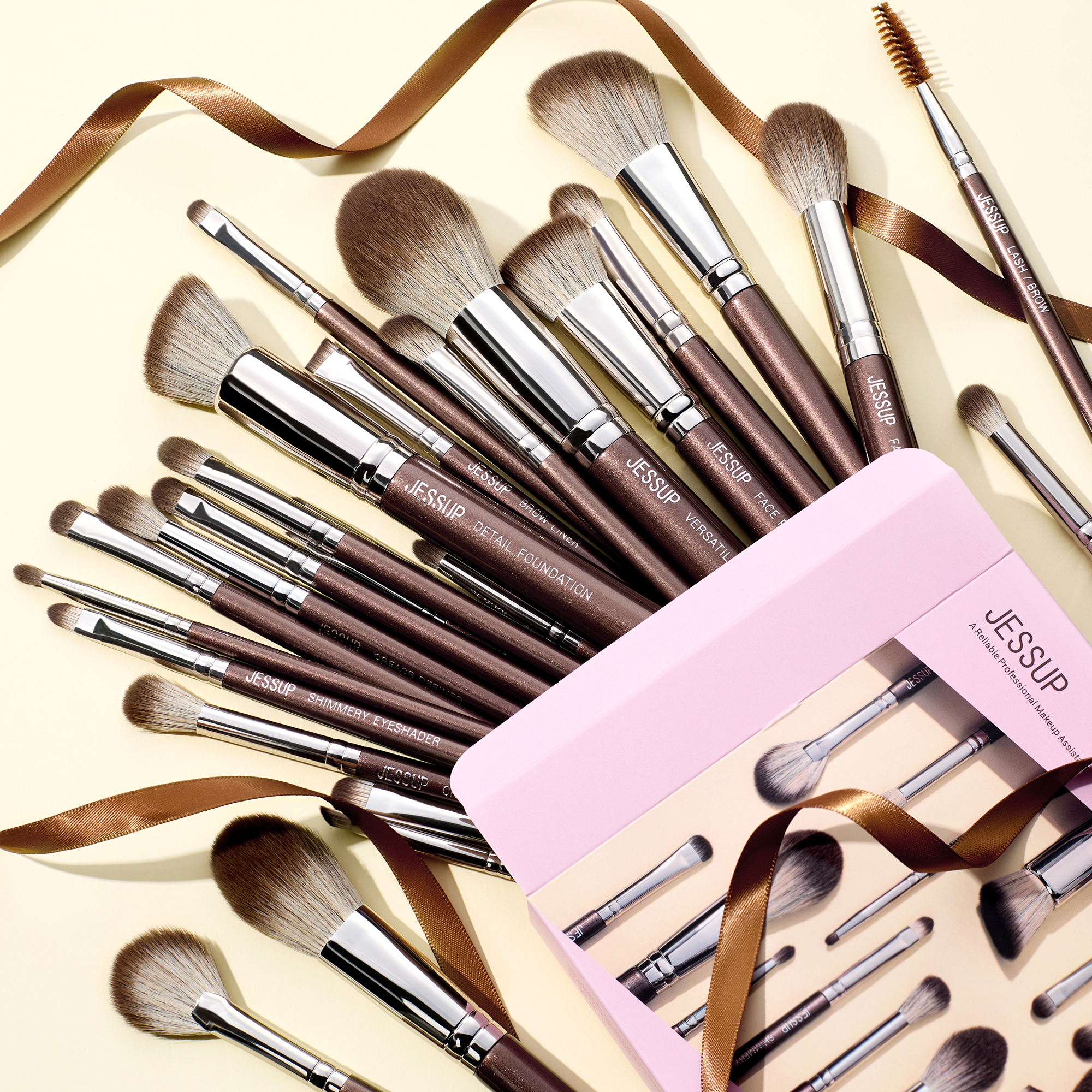 Jessup Make-up Kwasten Set 15/25 stuks Premium Synthetische Bruine Make-up Kwasten Foundation Oogschaduw Concealer Blush Eyeliner, T511