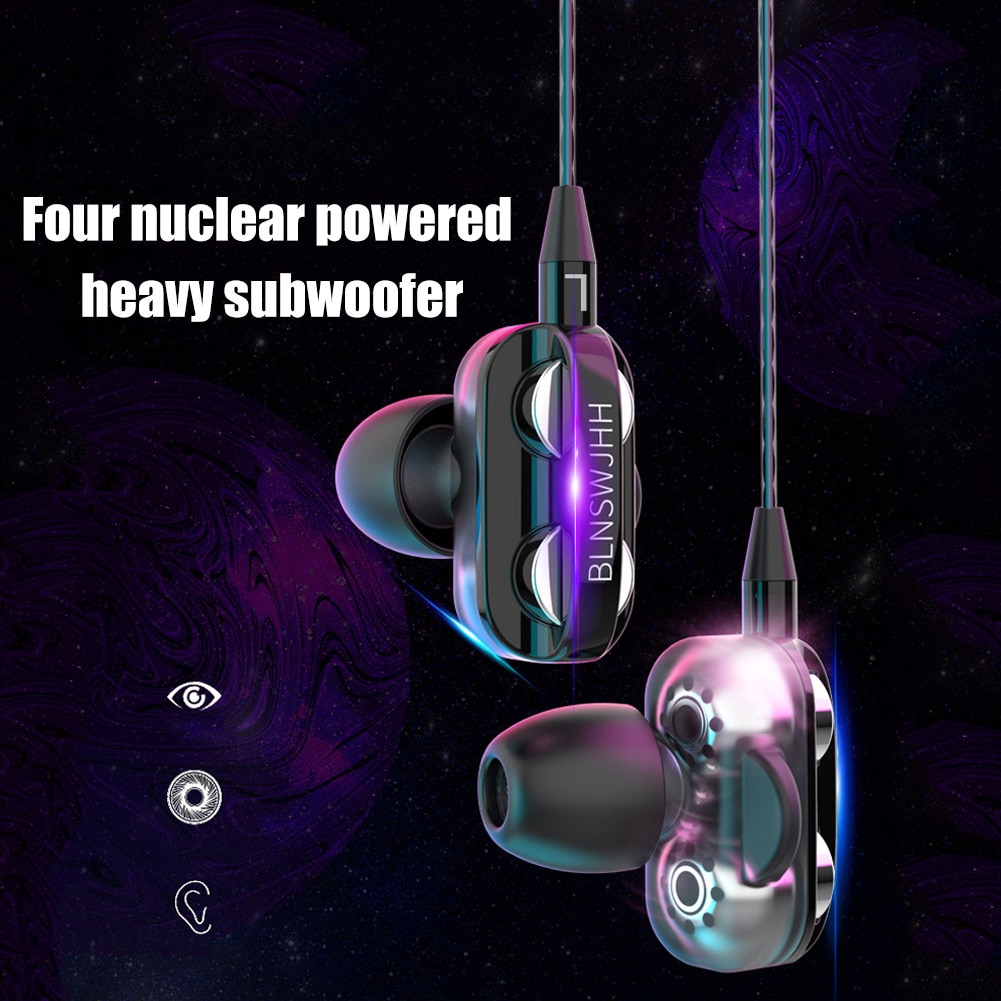 Wired Dual Drivers 4 Eenheden Zware Bas In-Ear Hifi Muziek Oortelefoon Universele 3.5 Mm In-Ear Sport oortelefoon Met Microfoon