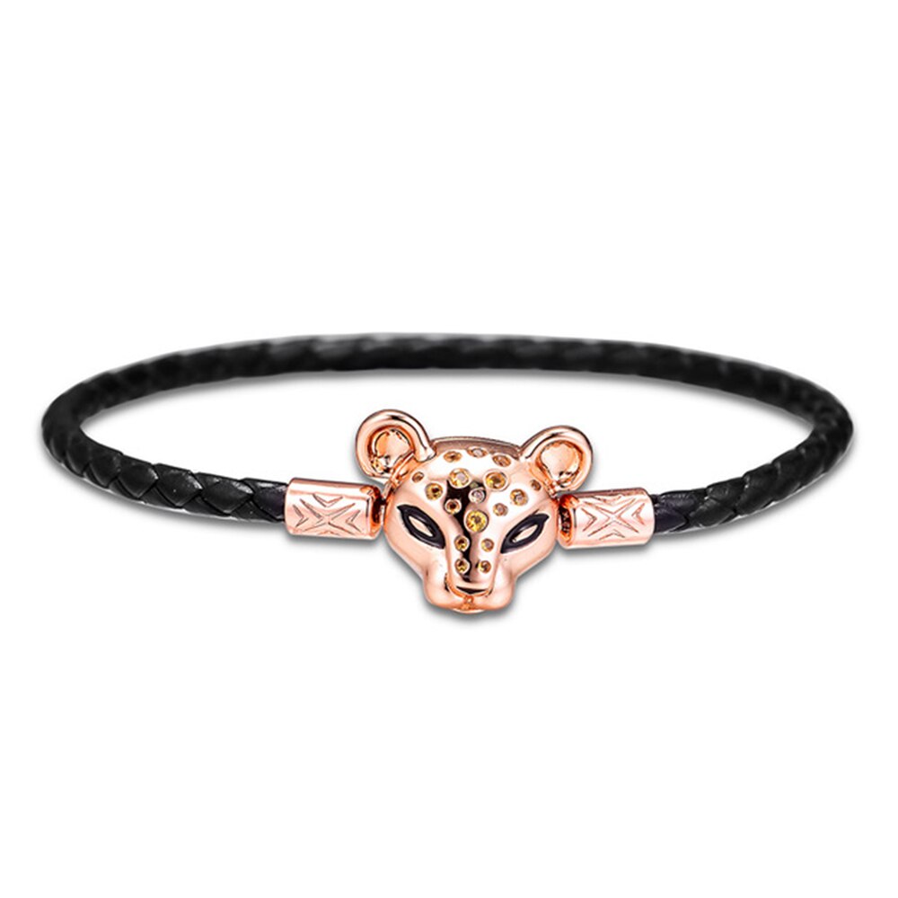 925 Sterling Silver Loved Script Bracelet Rose Black Leather Bracelet with Lioness Clasp Shine Stones and Stripes Sliding Bangle: 13cm-23cm 8122