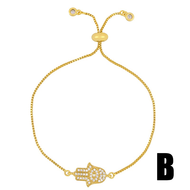 ZHONGVI Fish Bone Love Letter Bracelets For Women Gold Filled Hamsa Hand Bracelet Fatima Cubic Zirconia Statement Jewelry