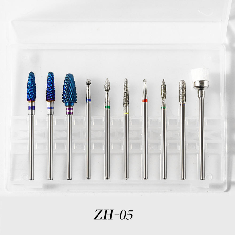 10 unids/caja de juego de brocas de cerámica para uñas, máquina eléctrica para manicura, fresadora, lijadora de cabeza, herramientas para manicura: E