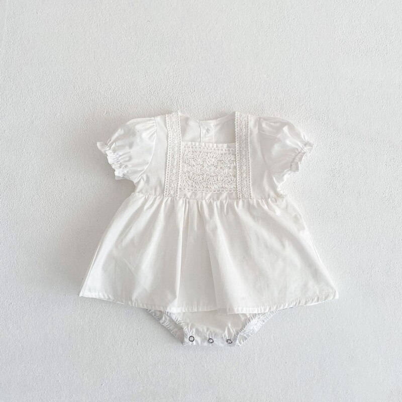 Body d&#39;été pour bébé fille, col carré, blanc, violet, manches bouffantes, dentelle, vêtements en coton pour enfant, 2022, E2042: white / 66cm 0-6Months