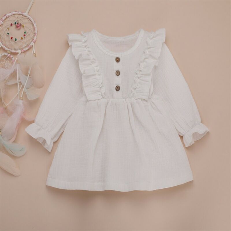 1-6 Years Kids Baby Girl Autumn Dress Ruffles Long Sleeve Solid Party Dresses For Girls Slim Waist Dress Girls Clothes