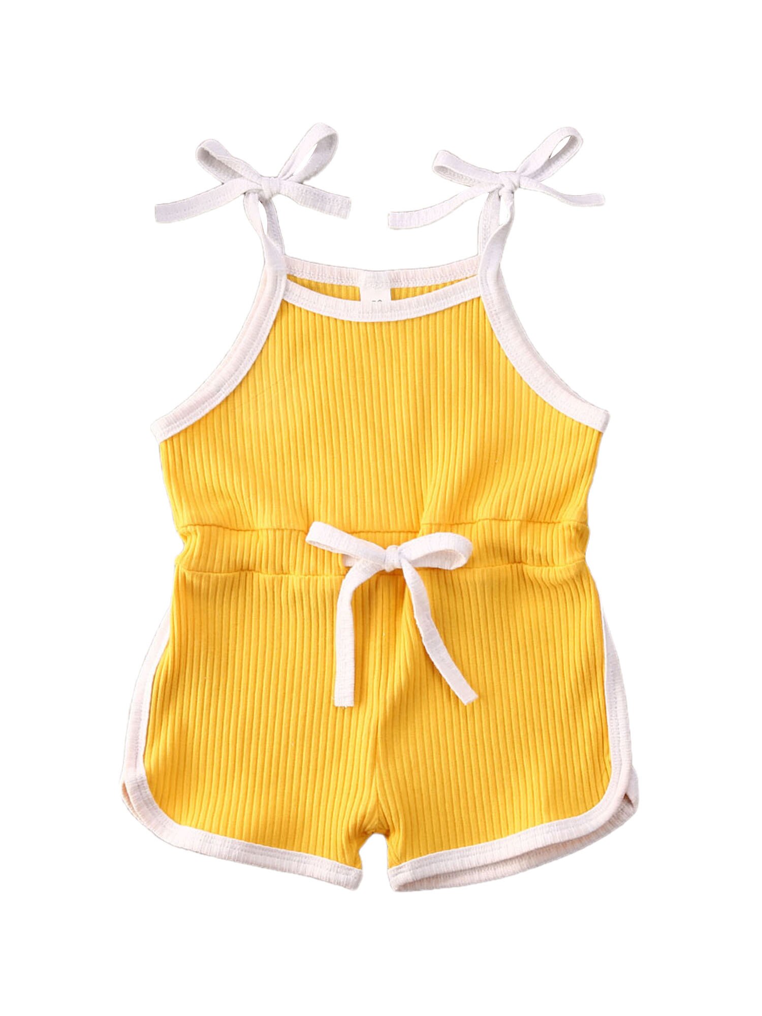 Summer Infant Baby Girls 12M-6T Rompers Overalls Solid Sleeveless Belt Jumpsuits Lovely Clothes 4 Colors: Yellow / 18M