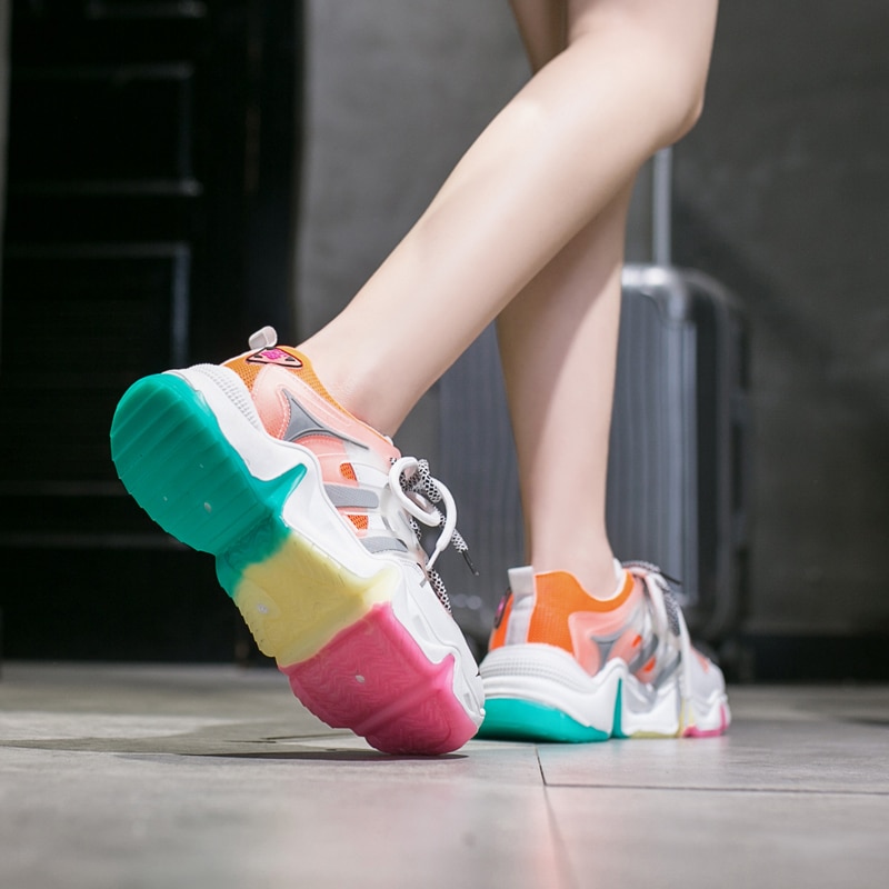Kosz Femme 2020 platforma Wedge kobiety Sport Tenis buty tęczy grube dno Sneaker kobieta siłownia obuwie Tenis Feminino