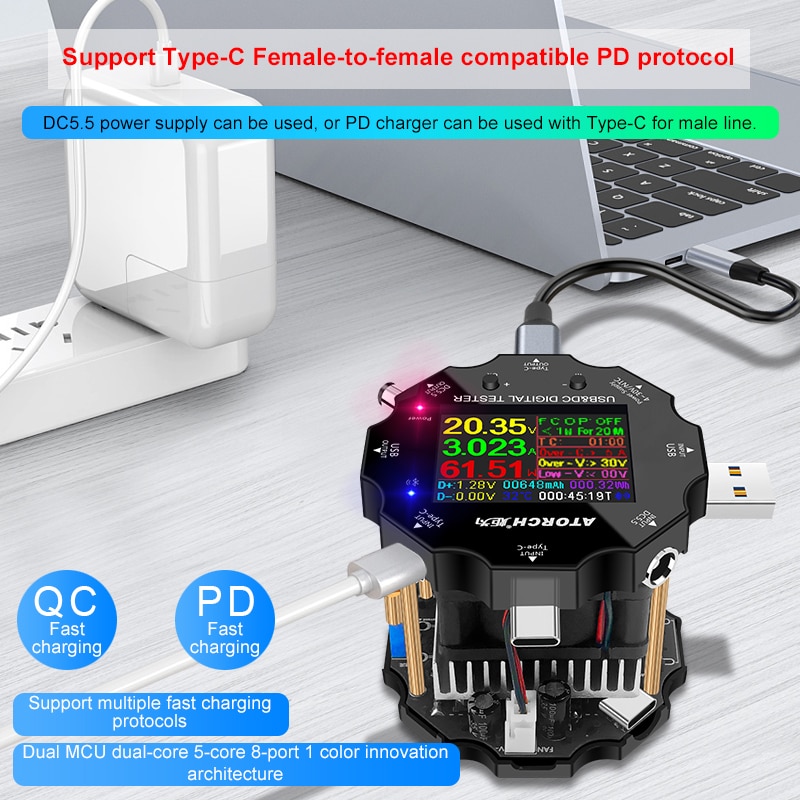 Farve app batteri tester elektronisk belastning 18650 kapacitet monitor indikator afladning opladning usb meter  dc 12v strømforsyning checker
