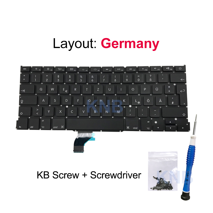 Nowy Laptop A1502 klawiatura US UK hiszpania rosyjski francuski szwajcarski włochy arabski układ dla Macbook Pro Retina 13 &quot;2013 2014 2015: Germany with Tools