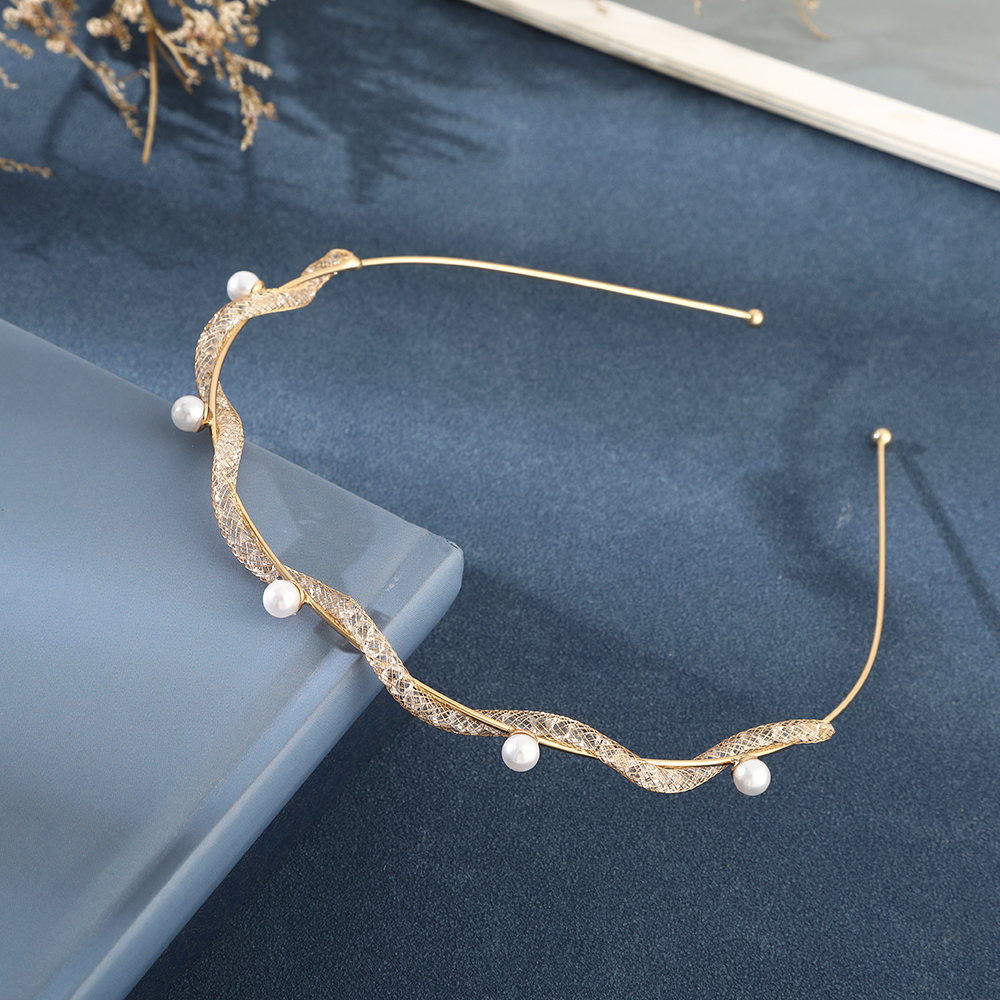 AWAYTR-Diadema con aro para el pelo para mujer, diadema deportiva ondulada, diadema de flores, diademas de cristal, accesorios para el cabello de aleación dorada para niña: Rosa